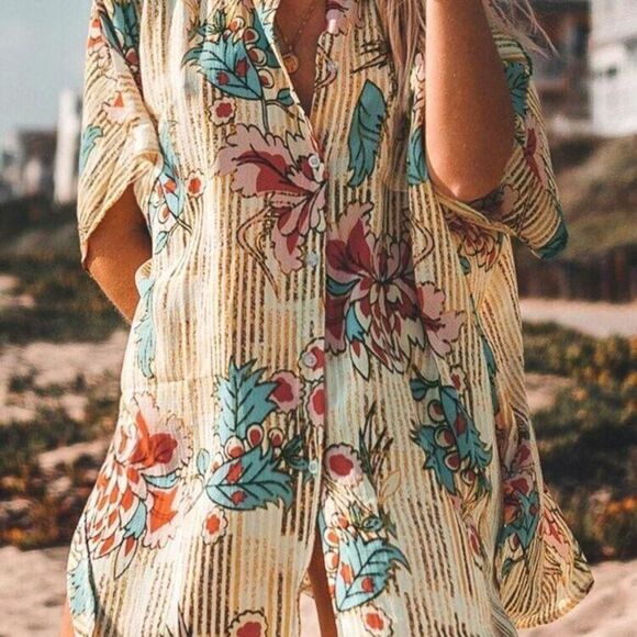 Cupshe Breezy Floral Print‎ Buttoned Beach/Pool Cover-Up Size S Multicolor Flowy - Picture 1 of 11